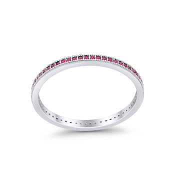 Full Eternity Stackable Band Rings Simulated Pink Ruby CZ 925 Sterling Silver